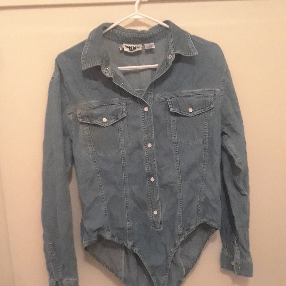 Denim body suit